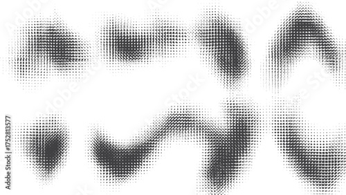 Black halftone dots forming zigzag wave pattern on white background for modern minimal abstract design 