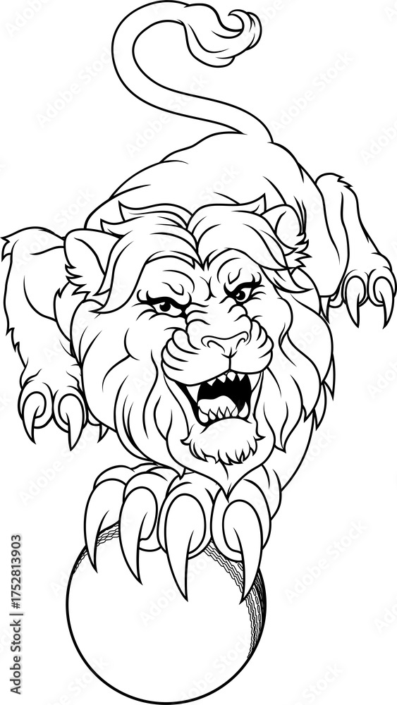 Fototapeta premium Lion Cricket Ball Animal Sports Team Mascot