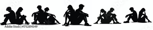 vector silhouette of a couple sitting contemplating