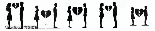 vector silhouette of woman and man with cracked heart symbol
