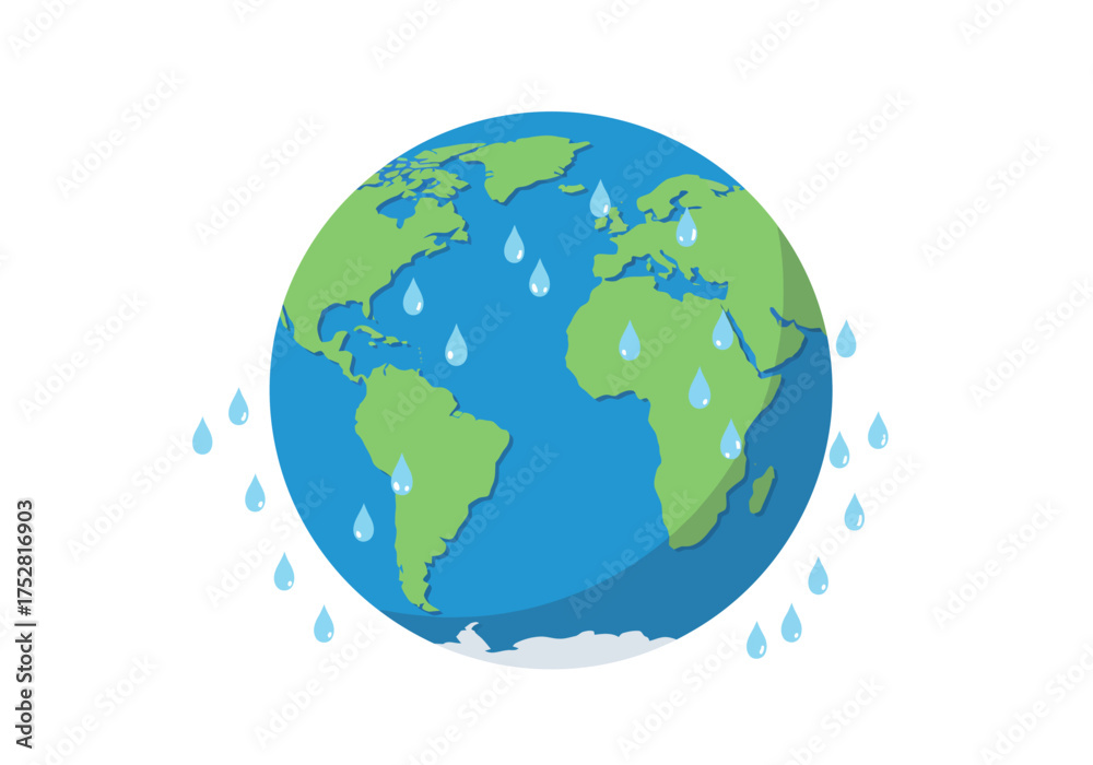 Fototapeta premium Earth with Raindrops: A Global Climate Illustration.