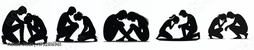 vector silhouette of a couple sitting sad