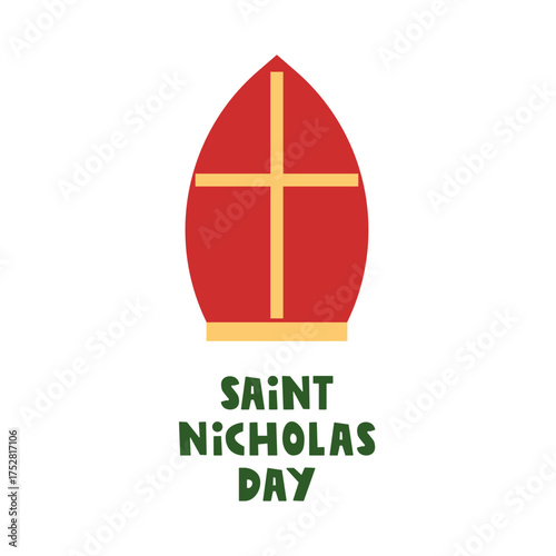 Text - Saint Nicholas day. Bishop's mitre. Hand drawn illustration. Vector Holiday design.