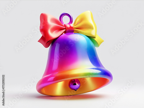 Festive bell with multicolor design on white background