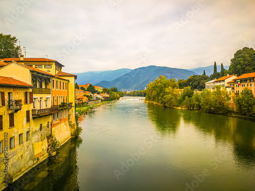 View from the Alpine Bridge in Bassano del Grappa, Vicenza, Italy