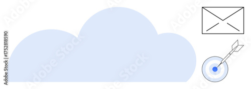 Blue cloud, envelope, and target with arrow emphasize data storage, email, and precise objectives. Ideal for cloud computing, email marketing, digital strategy, goal setting communication