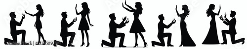 vector silhouette of woman rejecting man's ring