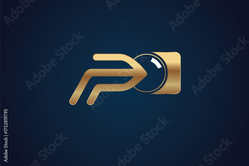 Camera lens and arrow logo