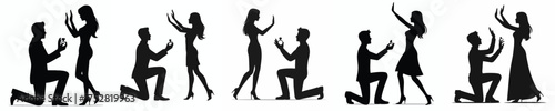 vector silhouette of woman rejecting man's ring