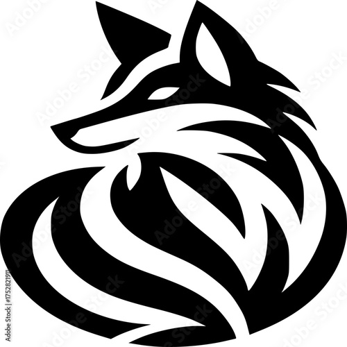 Fox Graphic Icon : A sleek graphic icon of a fox, depicted in bold black and white lines, elegantly captures the animal's cunning and grace. The design conveys both simplicity and power.