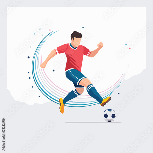 Soccer Player Kicking Ball in Action Vector Illustration.
