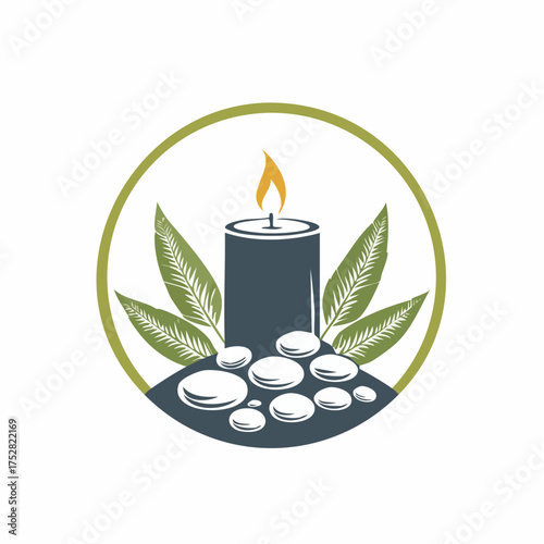 Spa Logo Featuring Candle Stones and Leaves 1.