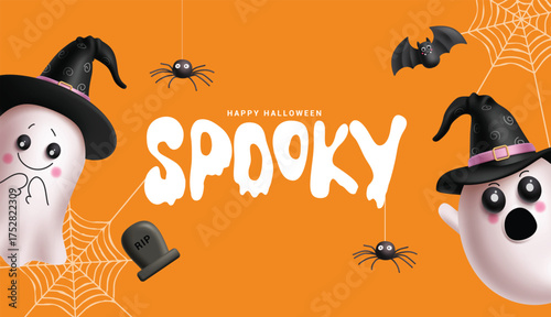 Halloween cute characters clipart set. Happy Halloween character spooky element clip art like grim reaper, monster, ghost, cat, pumpkins and skull horror party decoration collection