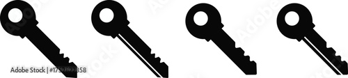 Set of 4 Black Keys Icons, Security and Access Control Symbols Vector Illustration on White Background