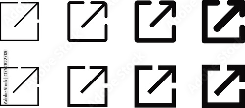 Set of 8 Black External Link Icons, Hyperlink and Open New Tab Symbols Vector Illustration on White Background