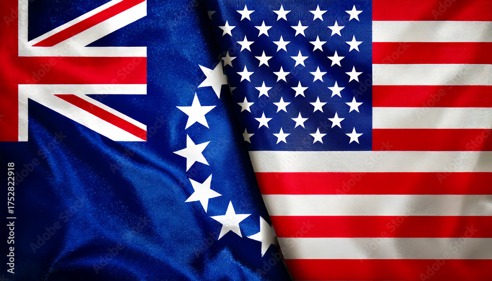 Fototapeta premium アメリカの国旗とクック諸島の国旗(USA Flag & Cook Islands flag.) 