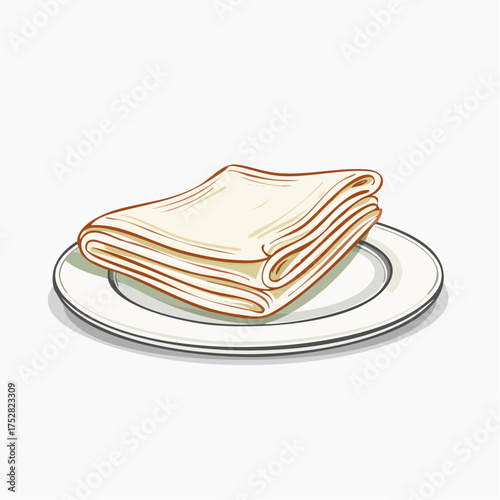 Stacked Crepes on a White Ceramic Plate Illustration.