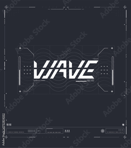 Futuristic HUD design with WAVE typography and digital interface elements on dark grid.