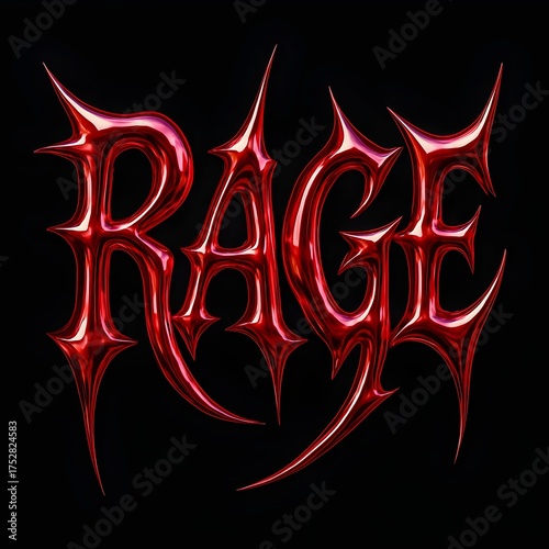 Bold statement RAGE metallic red lettering against stark black backdrop for impactful designs, edgy branding and powerful visual communication