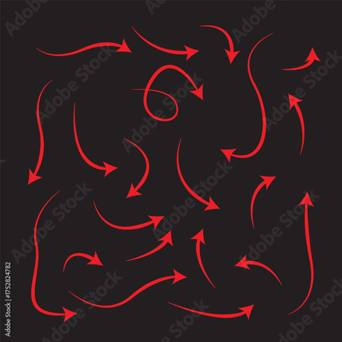 Curve arrow icon set. set of red long curve arrow for app and ui design. long up arrow icon set