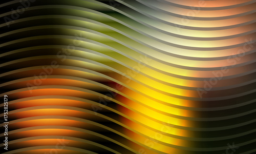 Elegant vibrant abstract background design with wavy or curvy lines in repeating pattern, showcasing blend of colors like green, yellow and orange for creating dynamic visual experience. Background