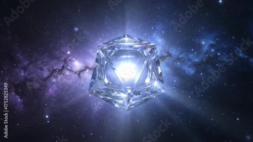 merkaba Mysterious Glowing Crystal Cube Floating in Deep Space with Nebula Background