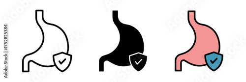 Stomach protection icon gastrointestinal protection, probiotics or treatment on white background.