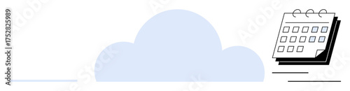 Cloud sits under a floating calendar, representing online data storage, scheduling, and organization. Ideal for productivity, planning, teamwork, efficiency, digital transformation remote work