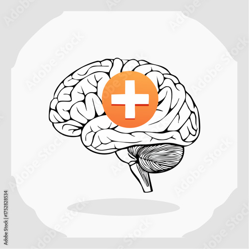 Stylized Brain Illustration with Red and Pink Markings.