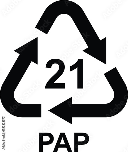 PAP 21 recycling symbol vector illustration for paper packaging isolated on white background