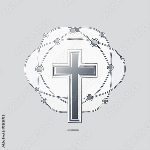Stylized Christian Cross with Orbital Design Element.