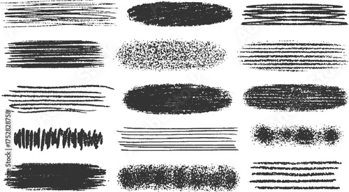 collection of dark charcoal brush strokes scribbles and dotted textures