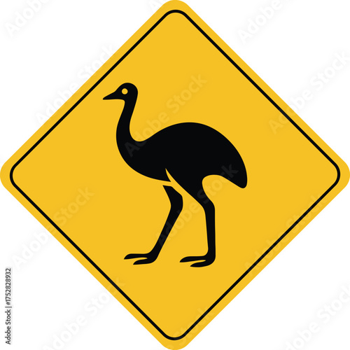 Emu crossing sign warning of wildlife vector illustration for road safety and awareness