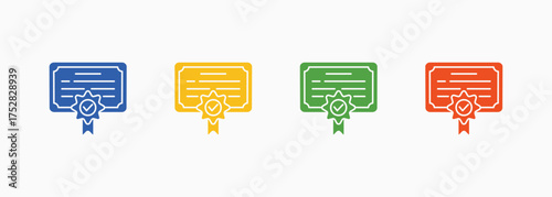 Certificate Icon Set Color Multiple Style Collection
