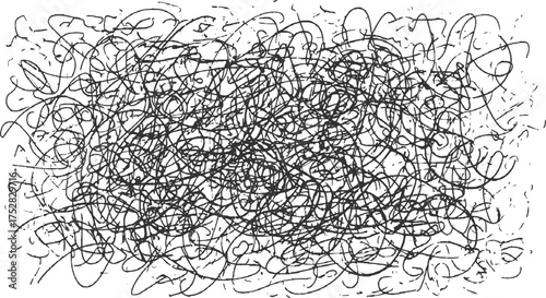 Black ink scribbles and lines creating a chaotic abstract pattern on a white background.