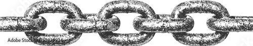 A detailed illustration of an antique metal chain with interlocking links in black and white.