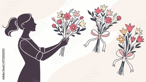 Woman Florist Creating Elegant Flower Bouquets for Small Business Sales Gift Giving and Creative DIY Workshops