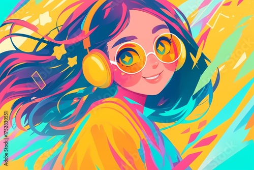 躍動感あふれるビビッドカラーの人物イラスト（アイキャッチ・エネルギッシュ・デザイン素材）