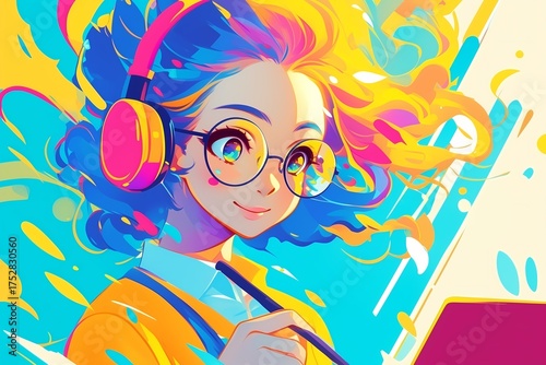 躍動感あふれるビビッドカラーの人物イラスト（アイキャッチ・エネルギッシュ・デザイン素材）