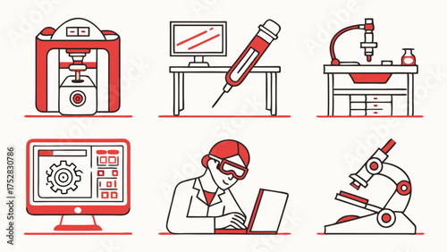 Science Technology Research Development Icons Engineering Innovation Lab Automation Digital Healthcare Manufacturing