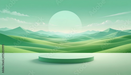 Wallpaper Mural AI Creative Beautiful Gradient Landscape Scene with Light Green, Horizontal Wallpaper, Abstract Studio Room Background with Podium Torontodigital.ca