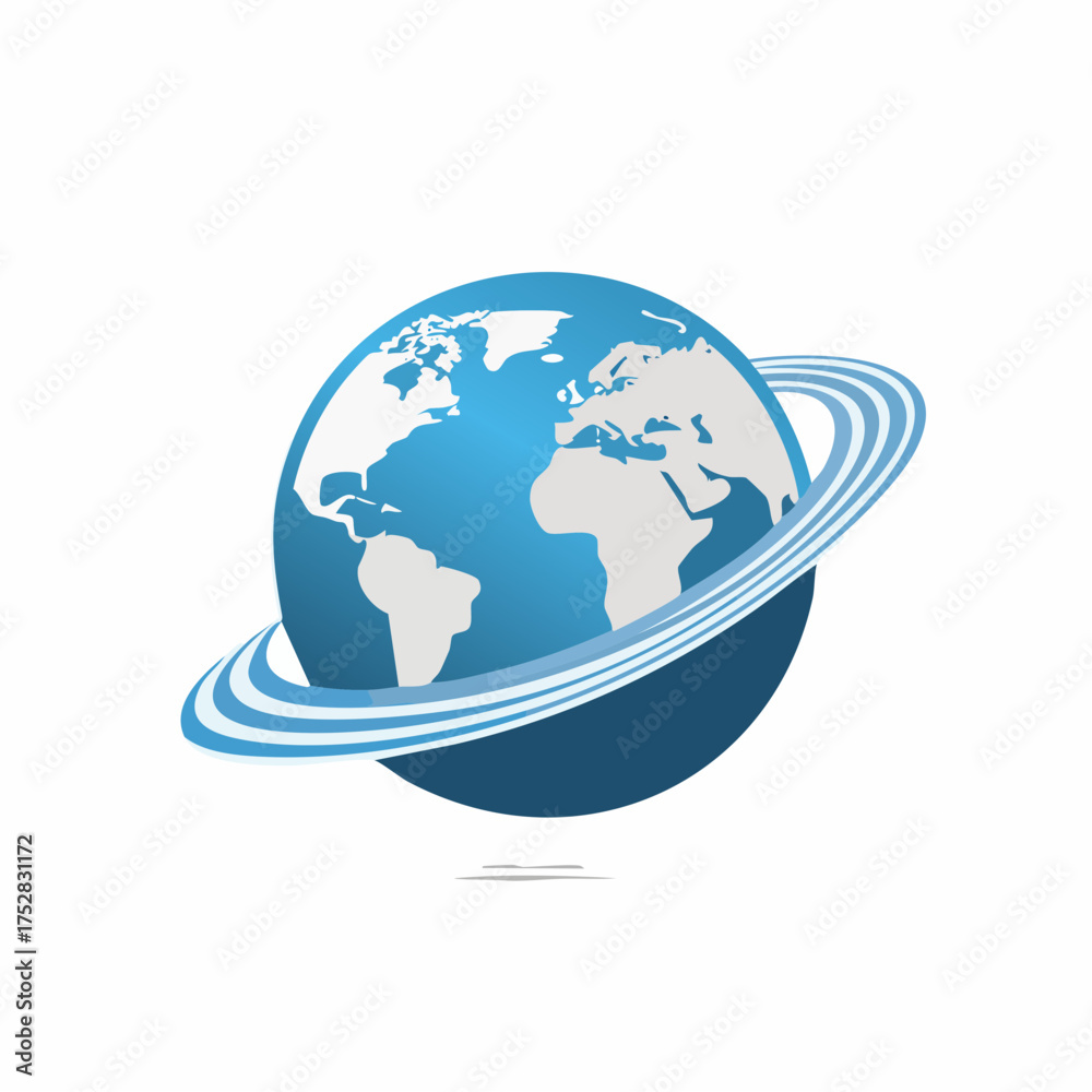 Naklejka premium Stylized Globe with Blue Rings World Map Design.