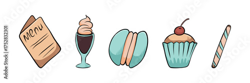 Sticker, drawing of coffee, sweets, coffee cocktail