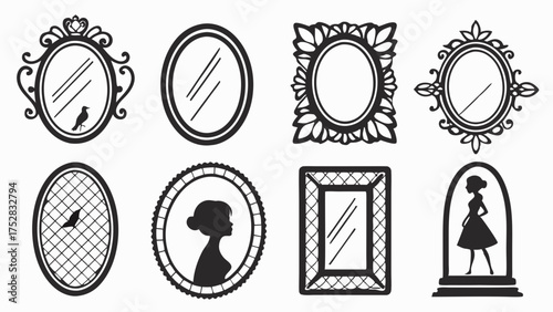 Elegant Ornate Mirror Frames and Decorative Silhouettes Vector Art for Beauty Fashion Web Design Branding and Illustration