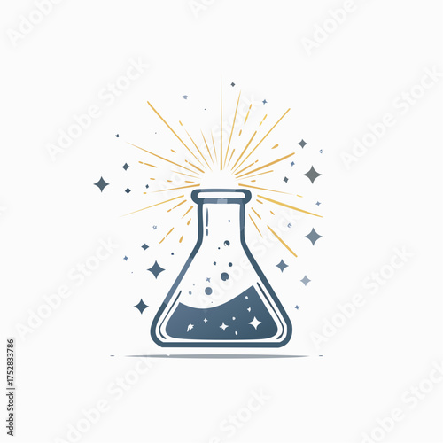 Stylized Laboratory Flask with Sparkling Burst Design.