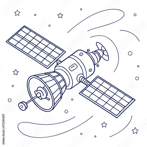 black and white satellite in space clip art preview