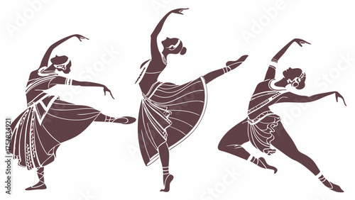 Elegant Female Dancers Silhouette Vector Art Graceful Movement for Cultural Performance Dance Studio Promotion and Artistic Event Design