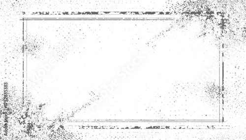 A distressed rectangular frame with a speckled gray texture on a white background.
