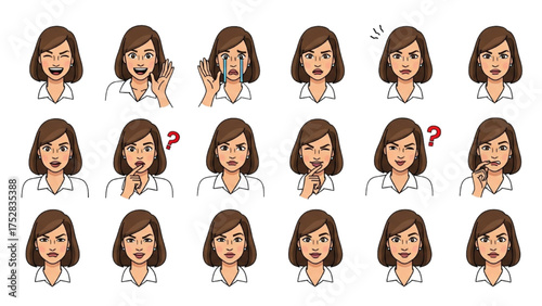 Collection of Female Emojis Expressing Various Emotions and Reactions