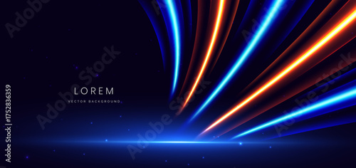 Futuristic blue and orange curved beam with lighting effect on dark background.